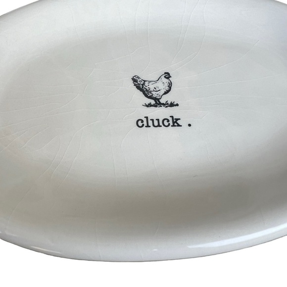 Rae Dunn Magenta Exclusive Farmline Oval Plate Cluck Hen 2014 M Stamp CRAZING - Picture 4 of 7
